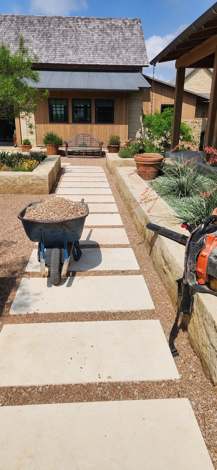 Paver walkway installation with gravel infill